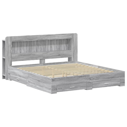 vidaXL Bed Frame with Storage Grey Sonoma 200 x 200 cm Engineered Wood 2