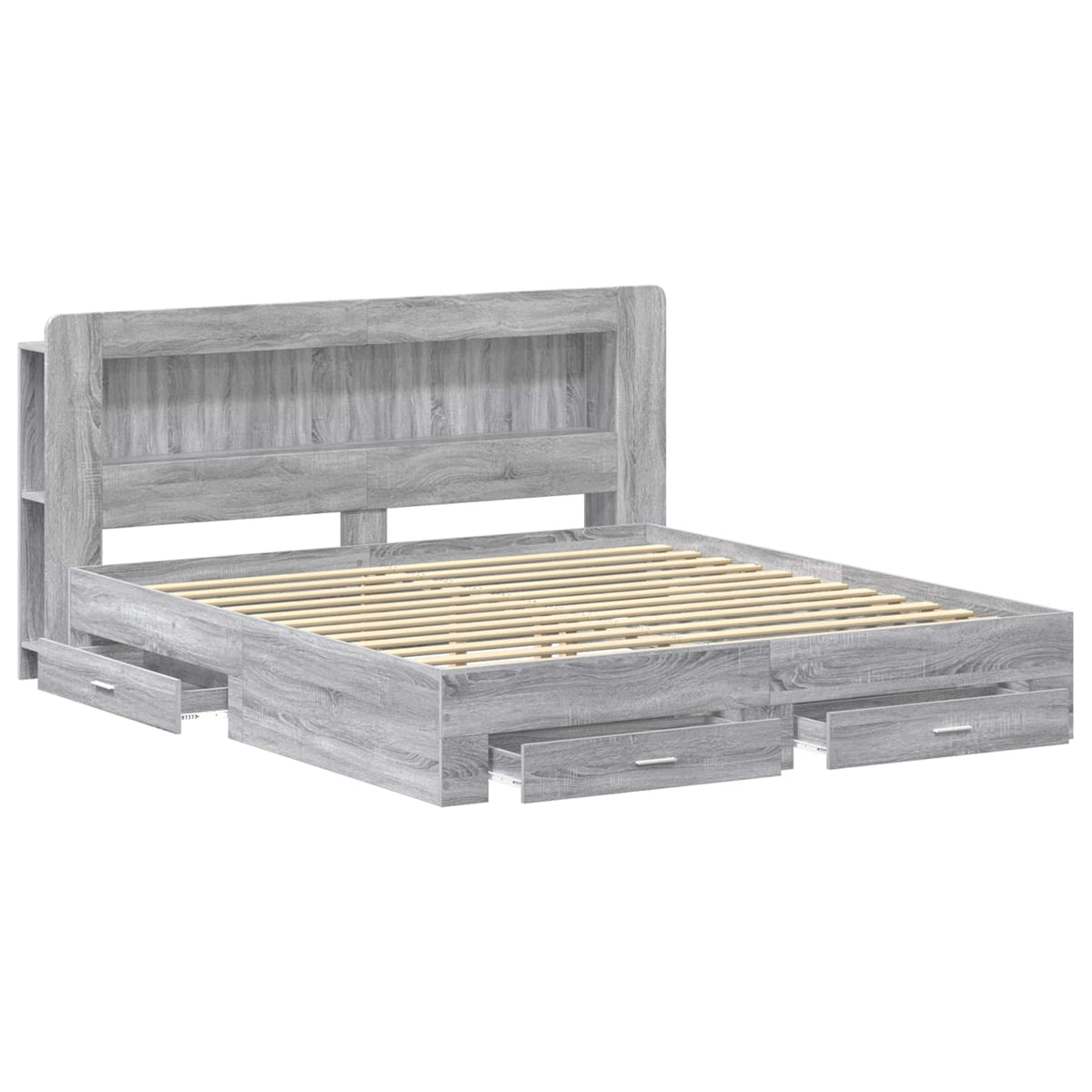 vidaXL Bed Frame with Storage Grey Sonoma 200 x 200 cm Engineered Wood 3