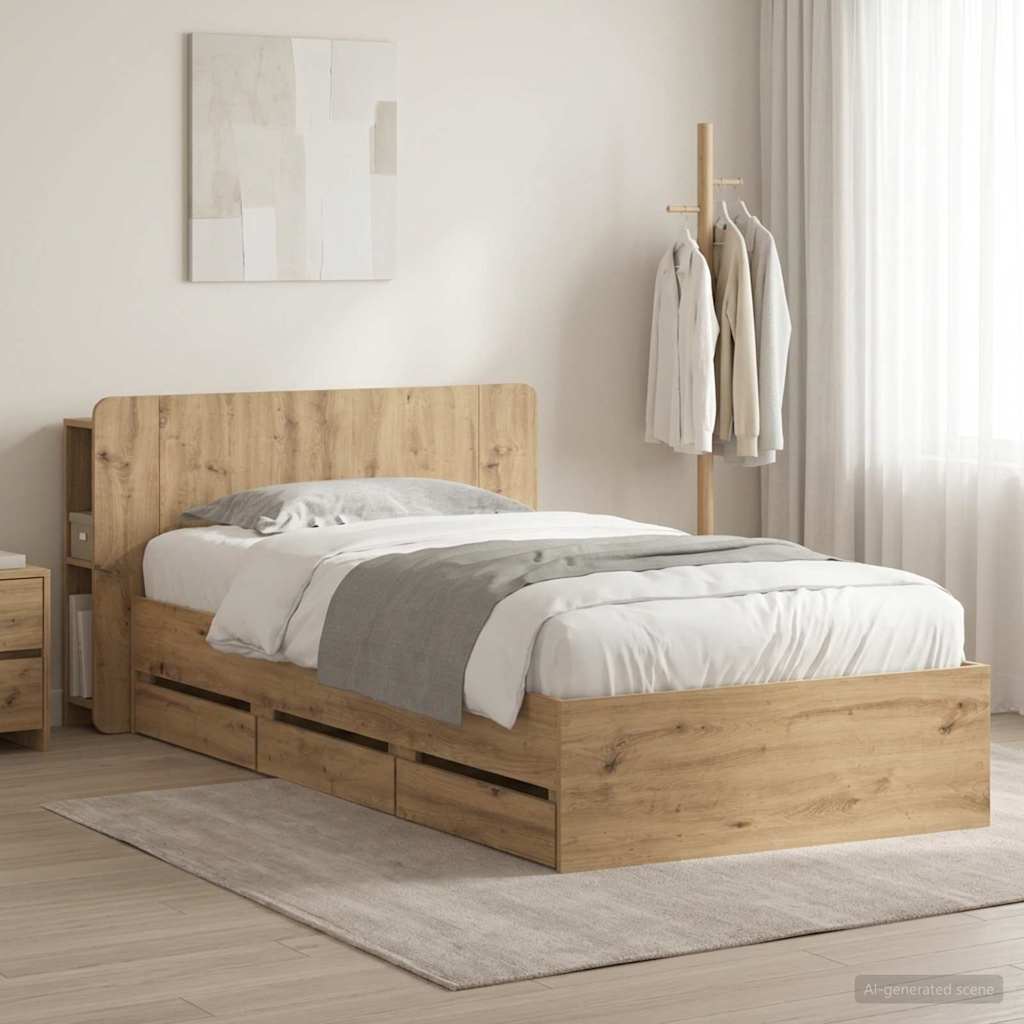 vidaXL Bed Frame with Storage and Headboard Artisan Oak 80 x 200 cm 1