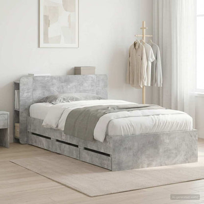 Bed Frame with Storage and Headboard Length 200 cm without Centre Shelf Concrete Grey 80 cm