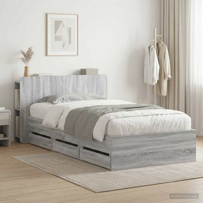 vidaXL Bed Frame with Storage and Headboard Length 200 cm without Centre Shelf Grey Sonoma