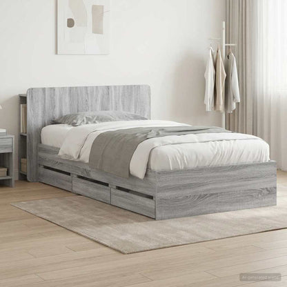 vidaXL Bed Frame with Storage and Headboard Length 200 cm without Centre Shelf Grey Sonoma