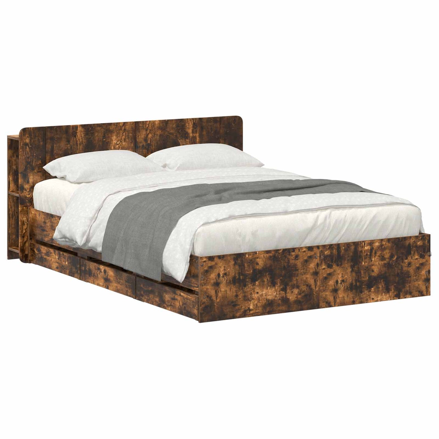 vidaXL Bed Frame with Storage and Headboard Smoked Oak 135 x 190 cm 2
