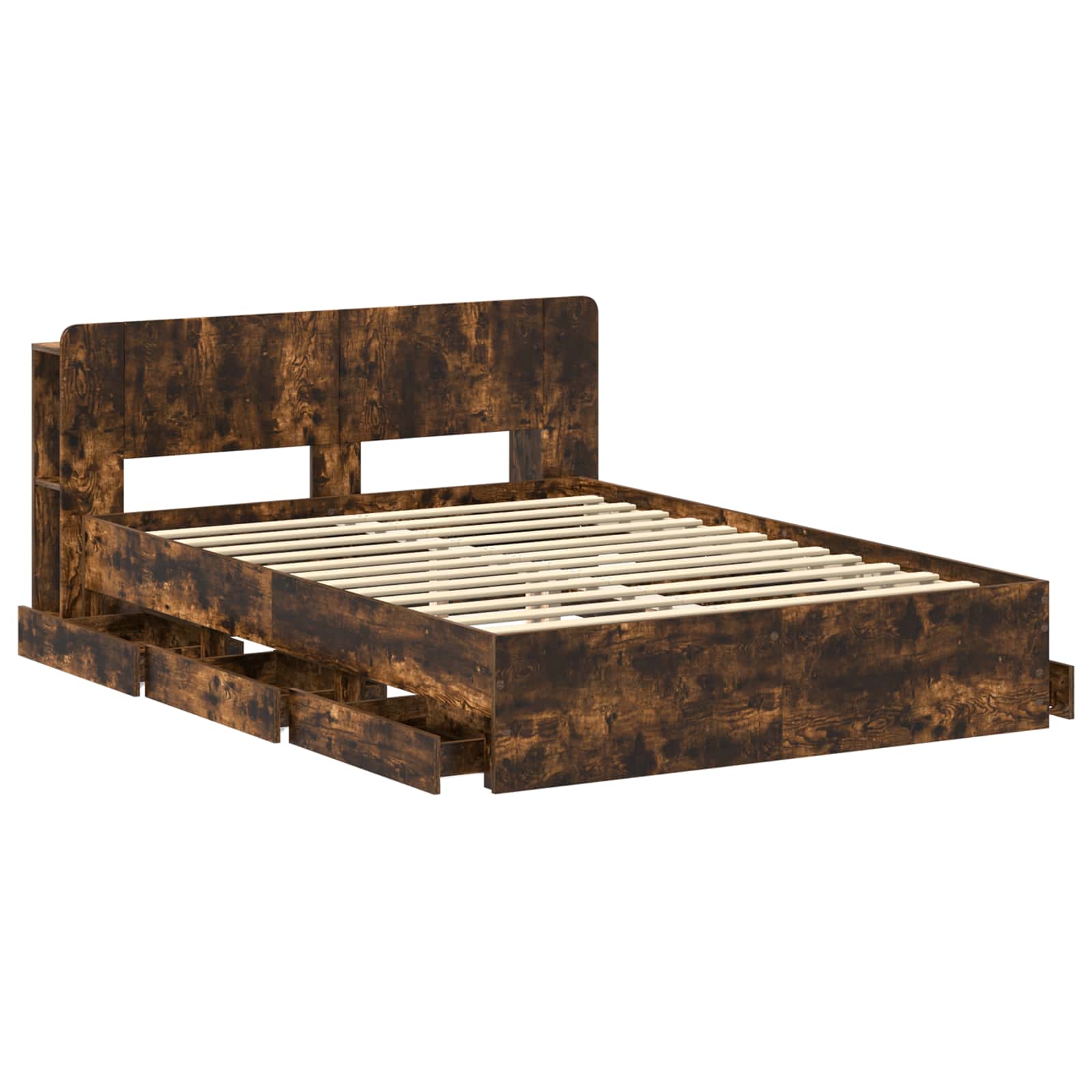 vidaXL Bed Frame with Storage and Headboard Smoked Oak 135 x 190 cm 4