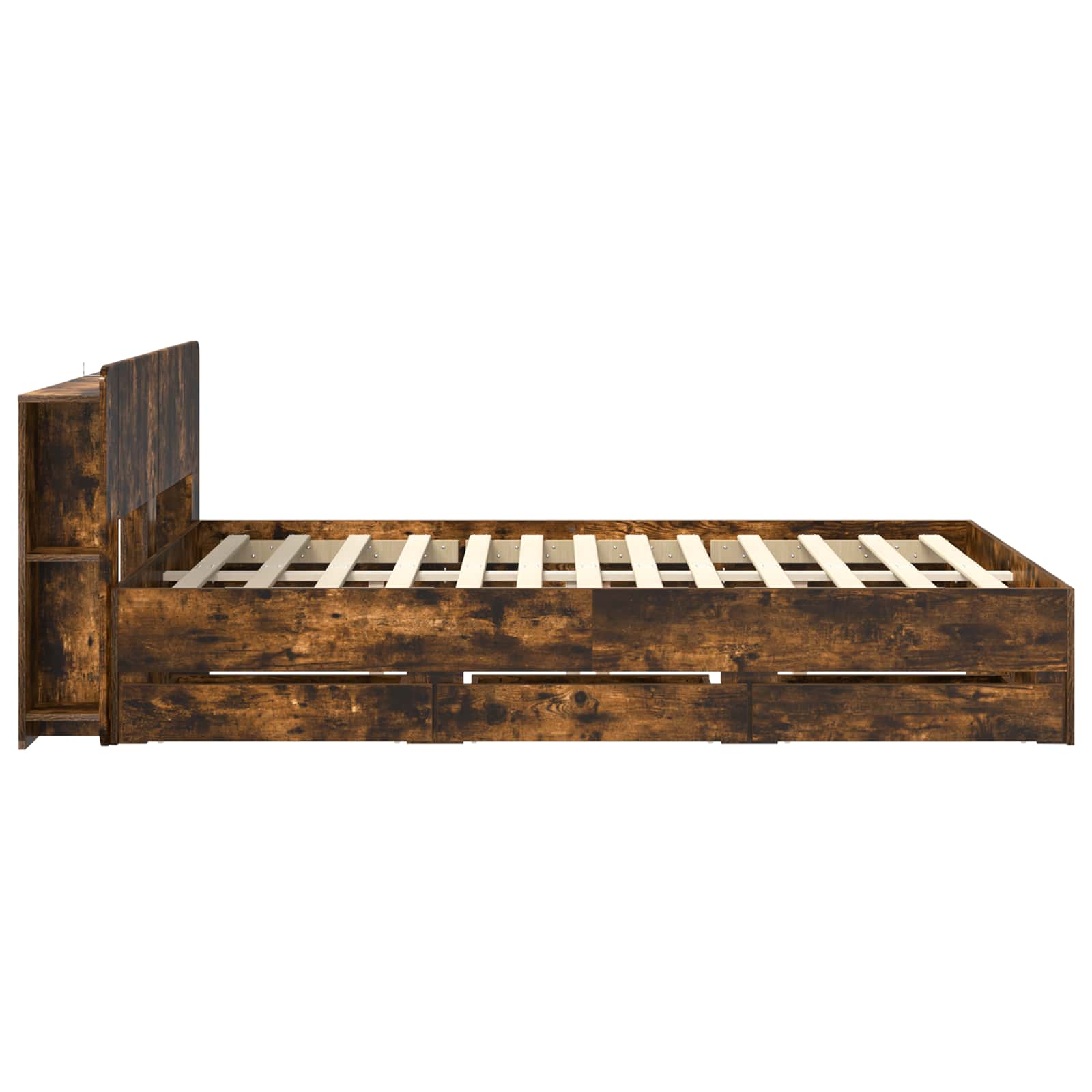 vidaXL Bed Frame with Storage and Headboard Smoked Oak 135 x 190 cm 5