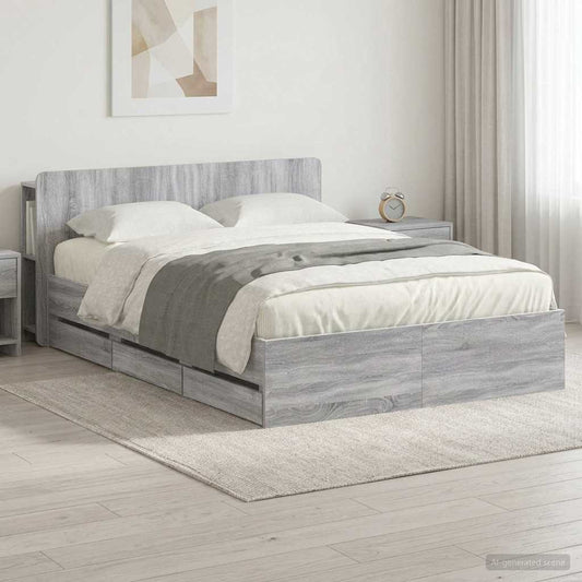vidaXL Bed Frame with Storage and Headboard Grey Sonoma 140 x 200 cm 1