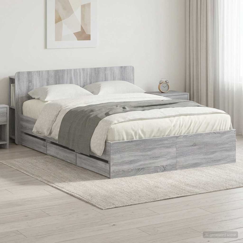 Bed Frame with Storage and Headboard Length 200 cm without centre shelf Grey sonoma 140 cm