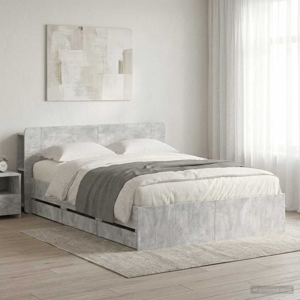 vidaXL Bed Frame with Storage and Headboard Concrete Grey 150 x 200 cm 1