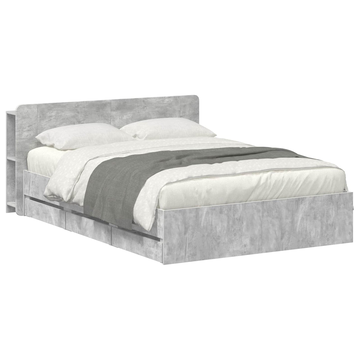vidaXL Bed Frame with Storage and Headboard Concrete Grey 150 x 200 cm 2