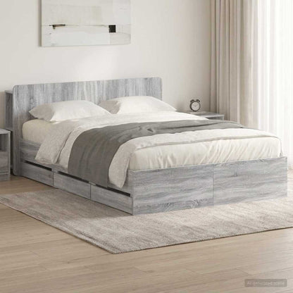 vidaXL Bed Frame with Storage and Headboard Grey Sonoma 150 x 200 cm 1