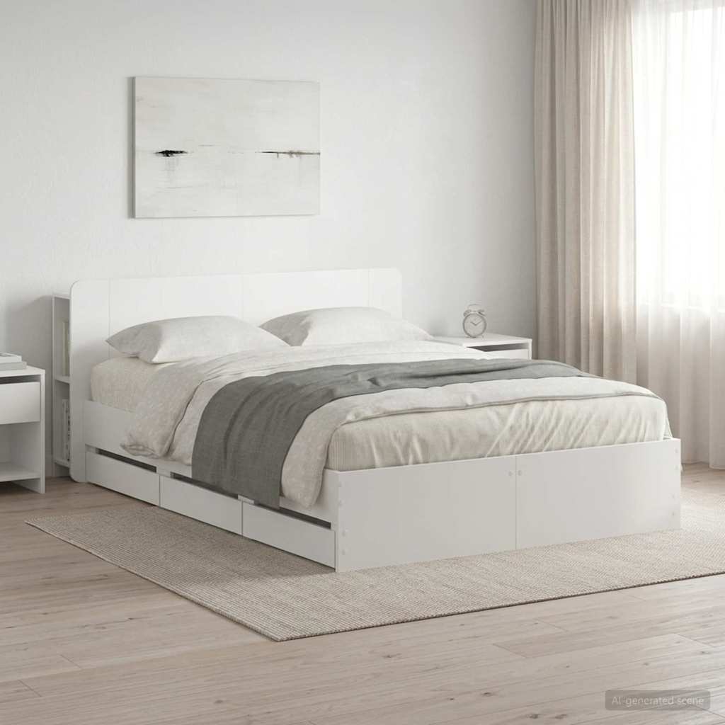 vidaXL Bed Frame with Storage and Headboard White 150 x 200 cm 1