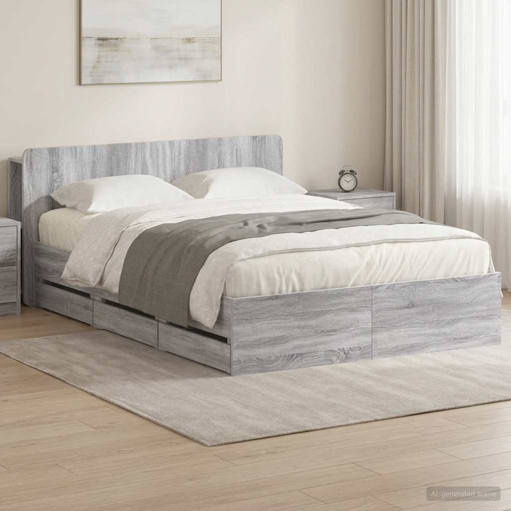 vidaXL Bed Frame with Storage and Headboard Grey Sonoma 160 x 200 cm 1