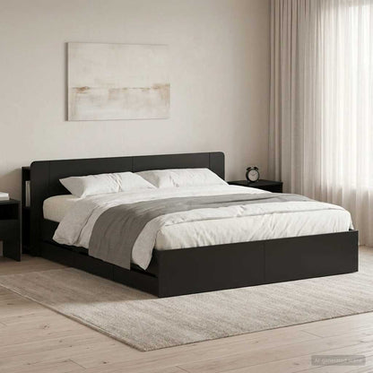 vidaXL Bed Frame with Storage and Headboard Black 180 x 200 cm 1