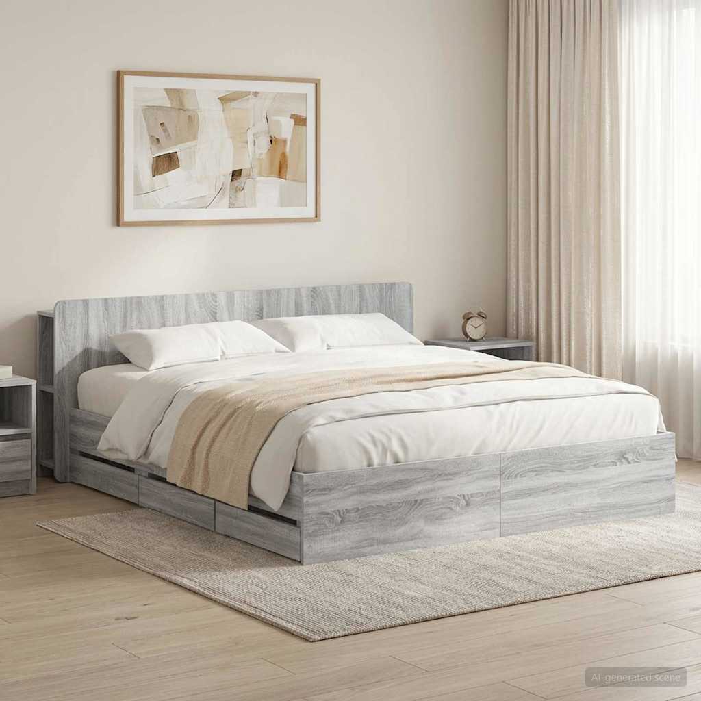 vidaXL Bed Frame with Storage and Headboard Grey Sonoma 180 x 200 cm 1