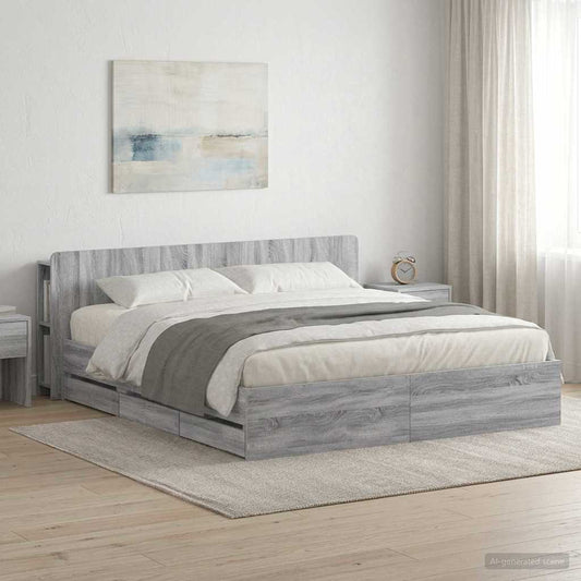 vidaXL Bed Frame with Storage and Headboard Grey Sonoma 200 x 200 cm 1