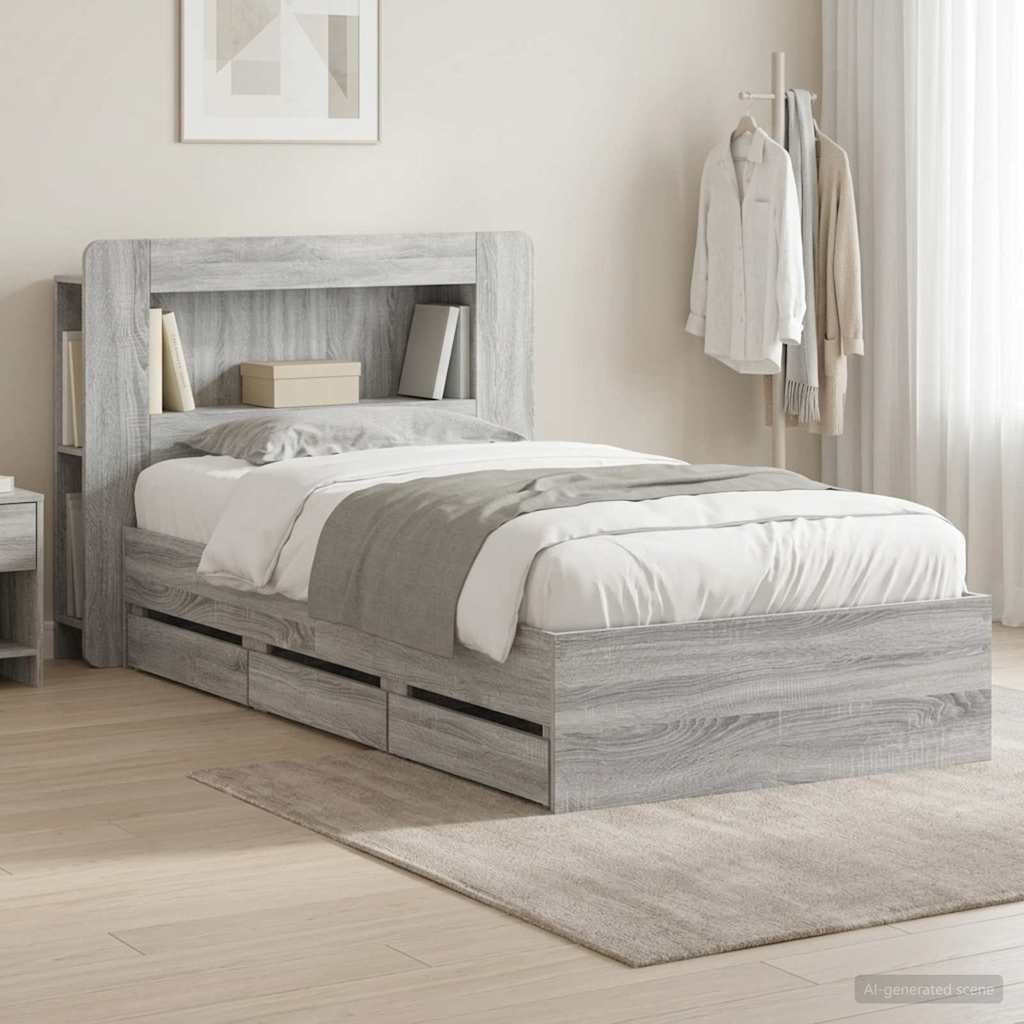 vidaXL Bed Frame with Storage and Headboard Length 190 cm with Centre Shelf