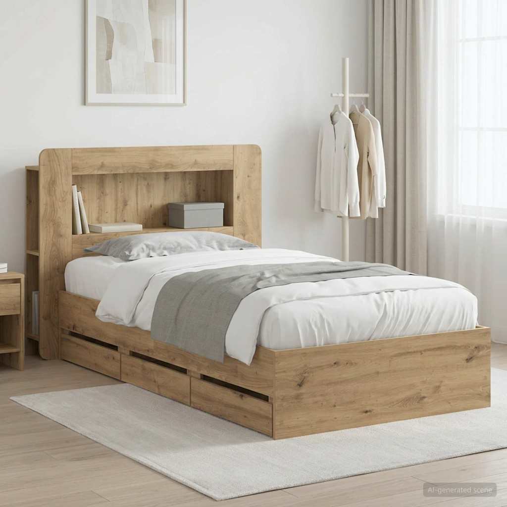 vidaXL Bed Frame with Storage and Headboard Artisan Oak 80 x 200 cm 1