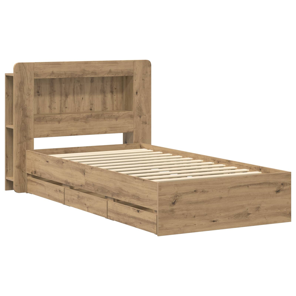 Bed Frame with Storage and Headboard Length 200 cm with centre shelf Artisan oak 80 cm