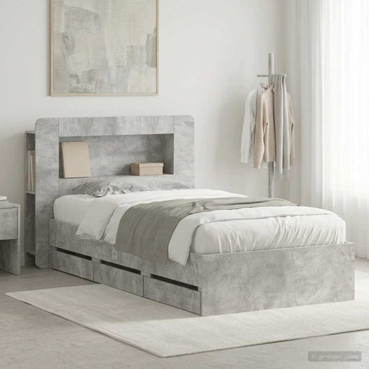 Bed Frame with Storage and Headboard Length 200 cm with Centre Shelf Concrete Grey 80 cm