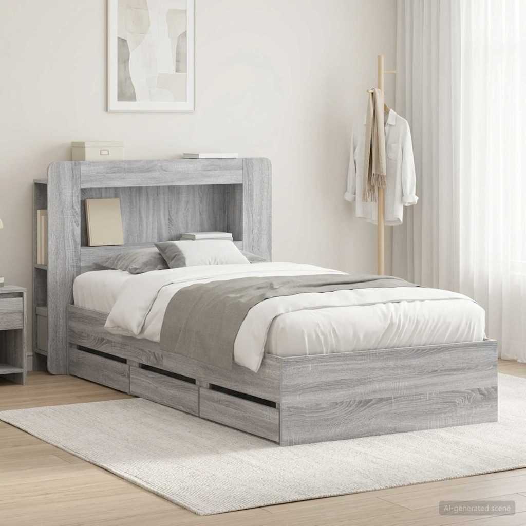 vidaXL Bed Frame with Storage and Headboard Length 190 cm with Centre Shelf