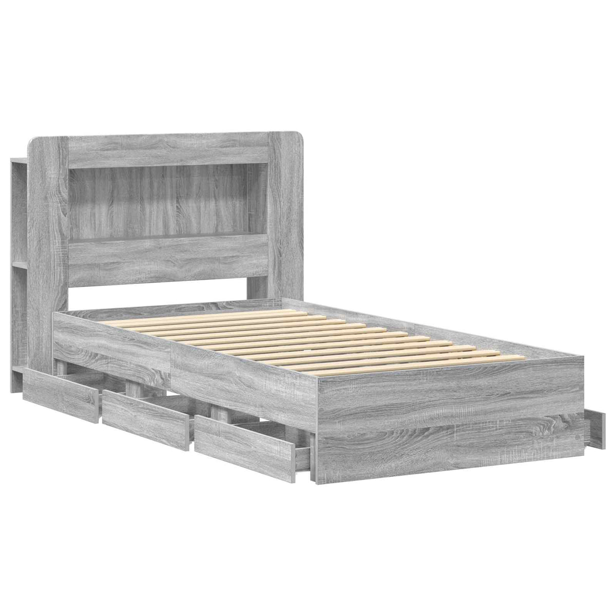 vidaXL Bed Frame with Storage and Headboard Grey Sonoma 90 x 200 cm 4