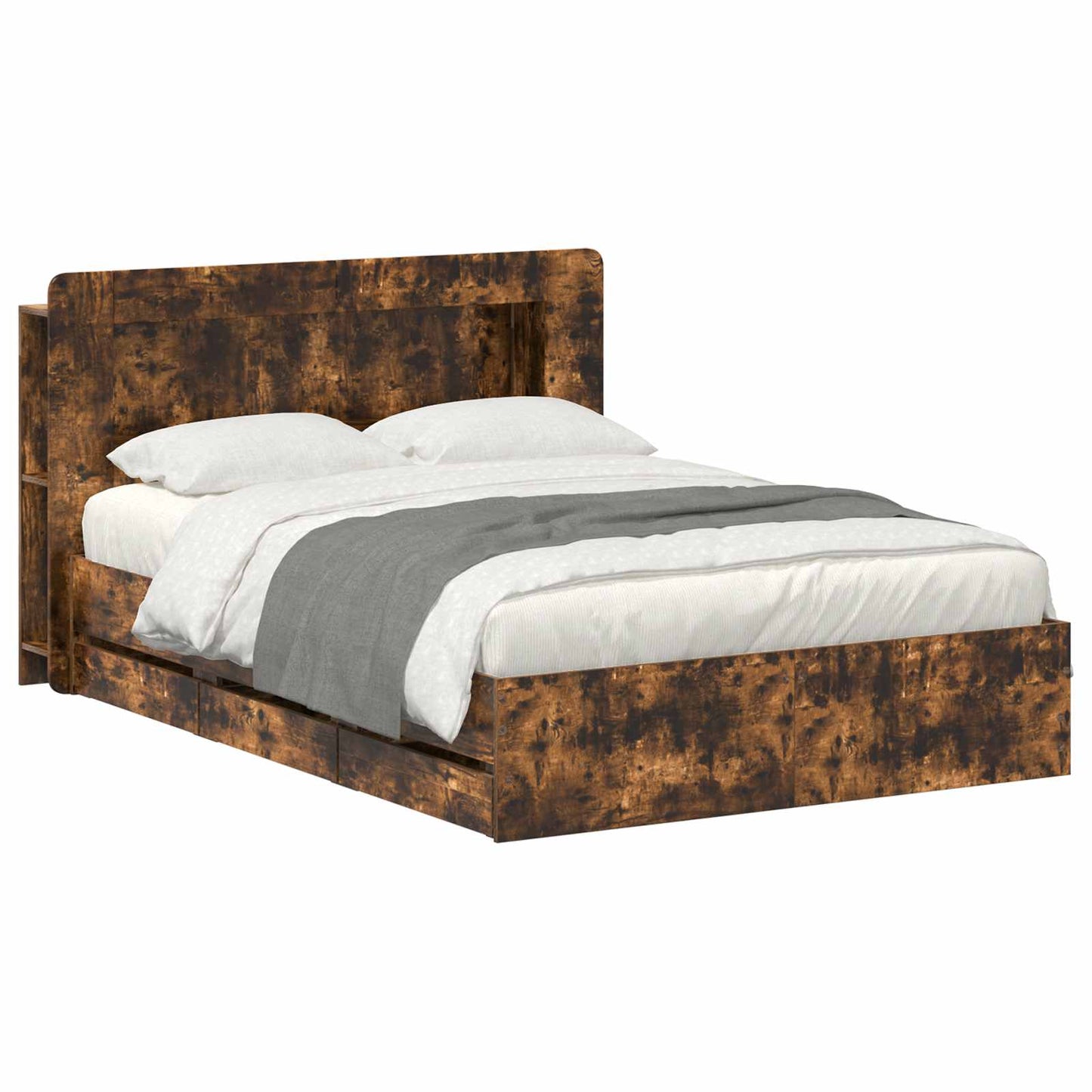 vidaXL Bed Frame with Storage and Headboard Smoked Oak 135 x 190 cm 2