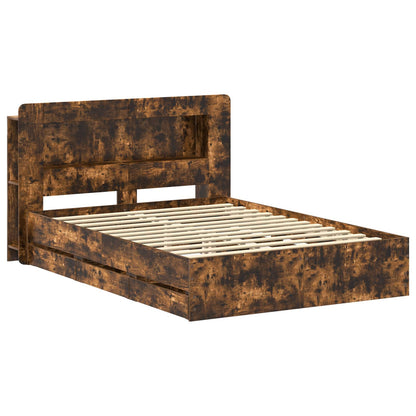 vidaXL Bed Frame with Storage and Headboard Smoked Oak 135 x 190 cm 3