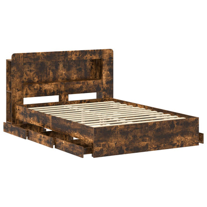 vidaXL Bed Frame with Storage and Headboard Smoked Oak 135 x 190 cm 4