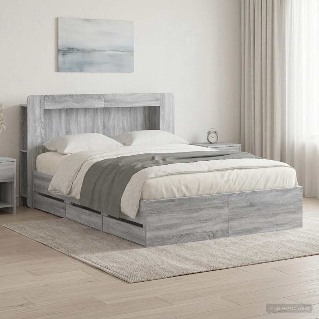 vidaXL Bed Frame with Storage and Headboard Grey Sonoma 140 x 200 cm 1