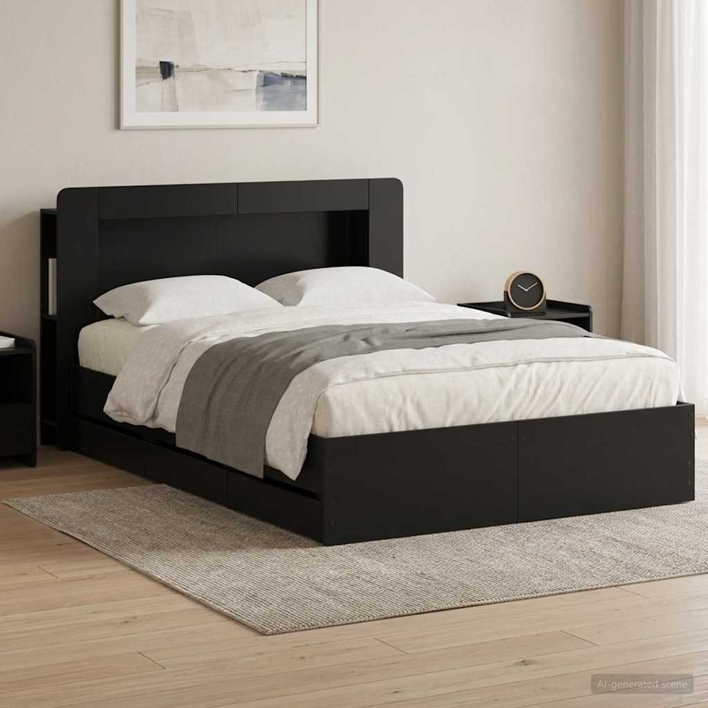 vidaXL Bed Frame with Storage and Headboard Black 150 x 200 cm 1