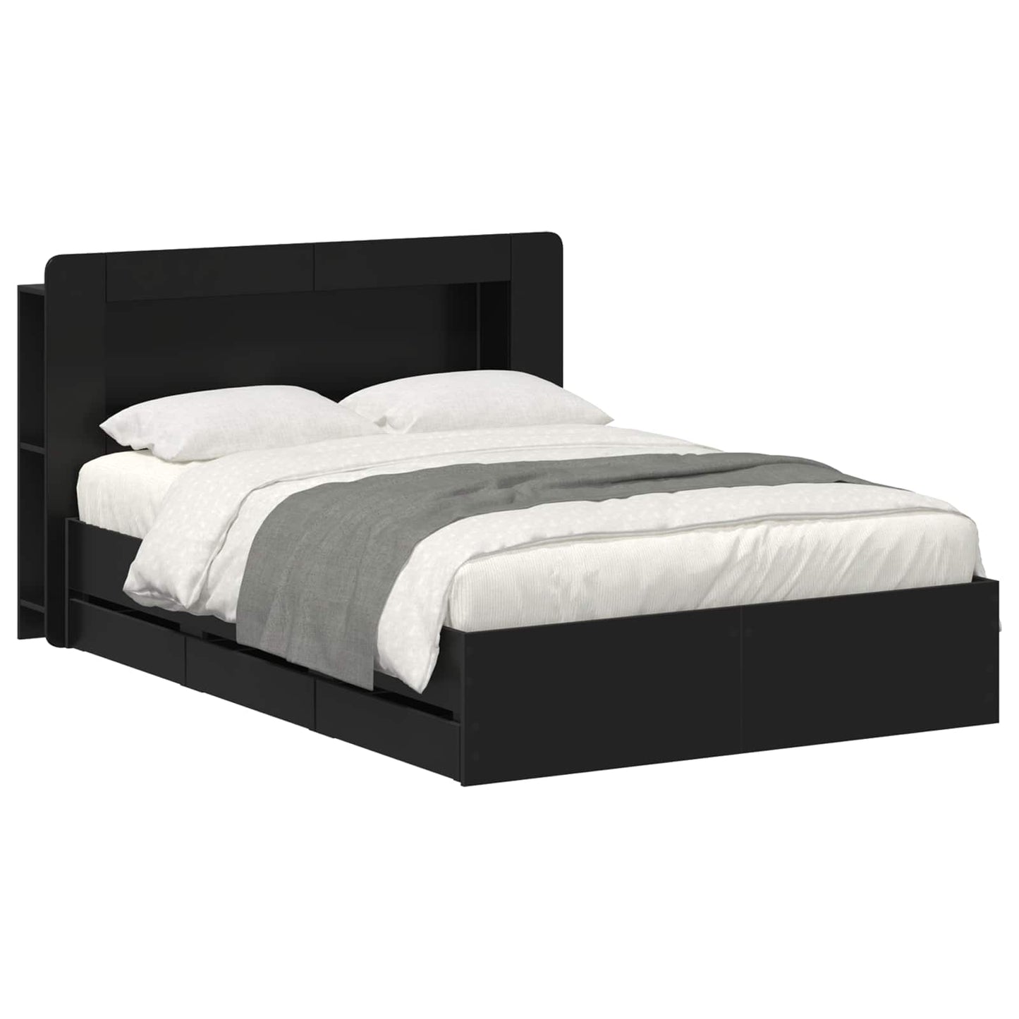 vidaXL Bed Frame with Storage and Headboard Black 150 x 200 cm 2