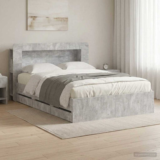 vidaXL Bed Frame with Storage and Headboard Concrete Grey 150 x 200 cm 1