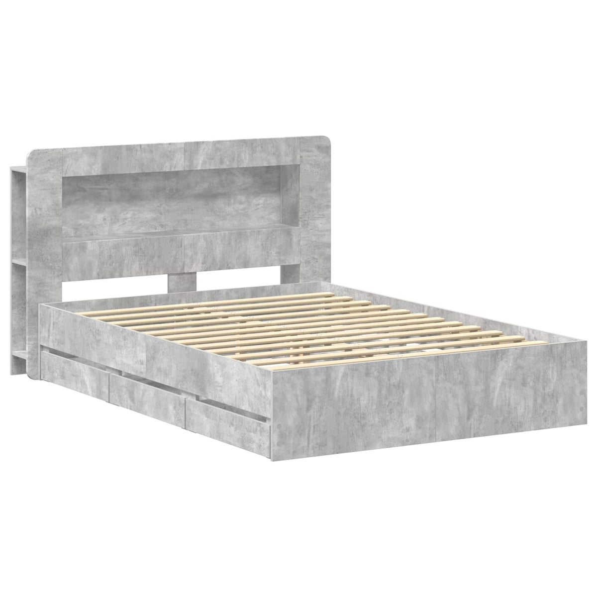 Bed Frame with Storage and Headboard Length 200 cm with Centre Shelf Concrete Grey 150 cm