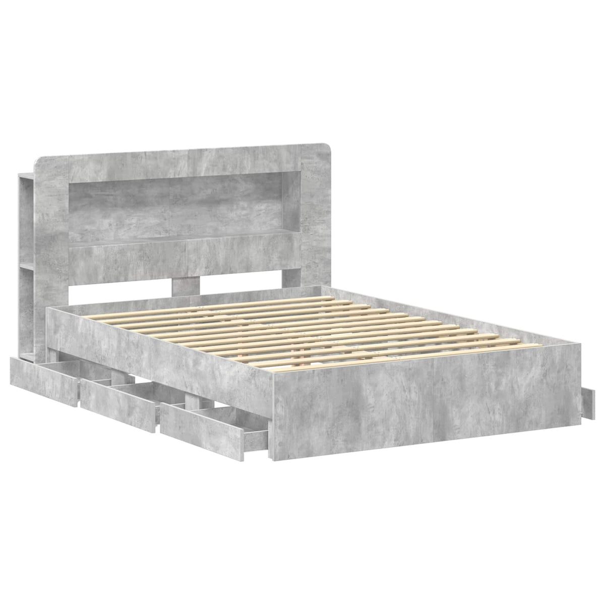 Bed Frame with Storage and Headboard Length 200 cm with Centre Shelf Concrete Grey 150 cm