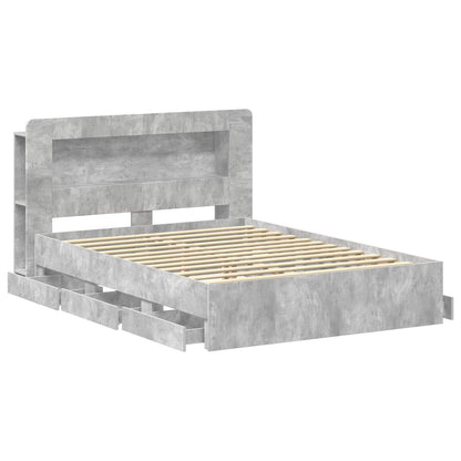 Bed Frame with Storage and Headboard Length 200 cm with Centre Shelf Concrete Grey 150 cm