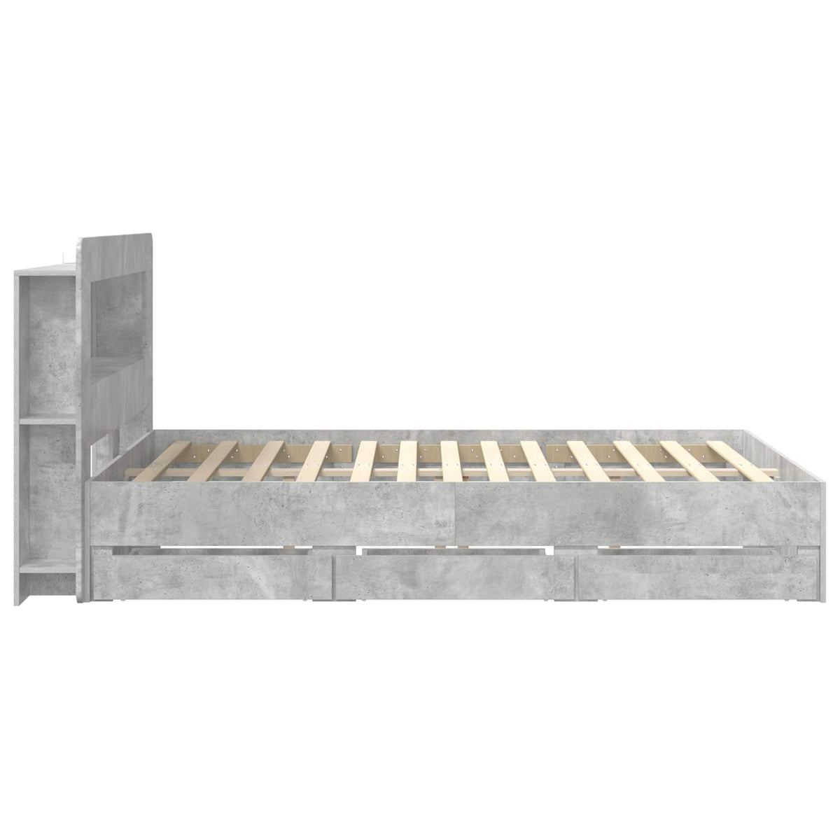 Bed Frame with Storage and Headboard Length 200 cm with Centre Shelf Concrete Grey 150 cm