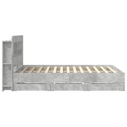 Bed Frame with Storage and Headboard Length 200 cm with Centre Shelf Concrete Grey 150 cm