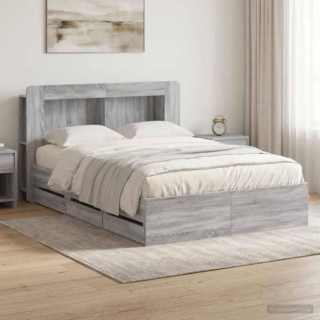 vidaXL Bed Frame with Storage and Headboard Grey Sonoma 150 x 200 cm 1