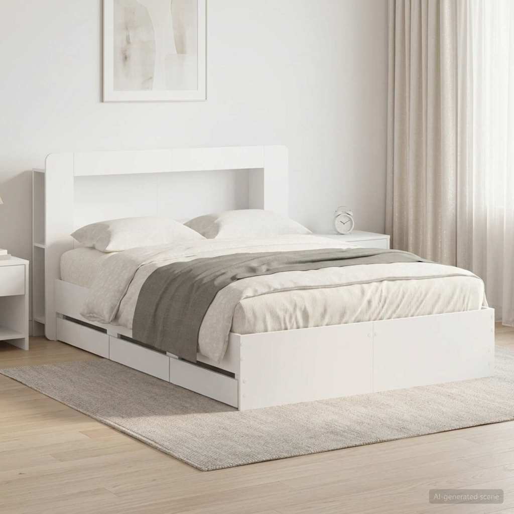 vidaXL Bed Frame with Storage and Headboard White 150 x 200 cm 1