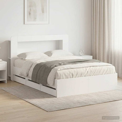 vidaXL Bed Frame with Storage and Headboard White 150 x 200 cm 1