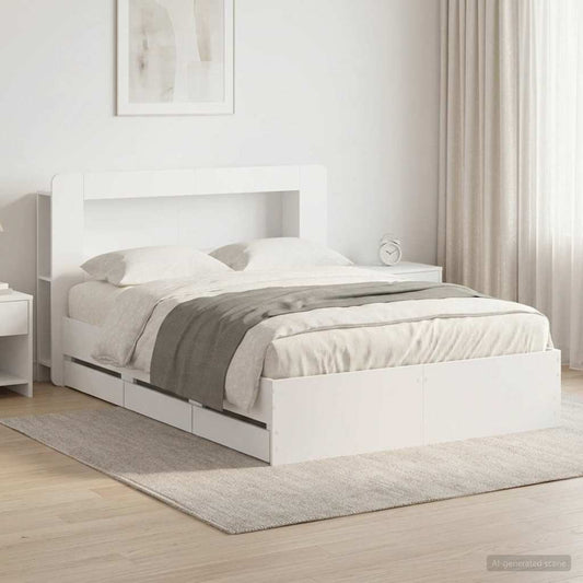 vidaXL Bed Frame with Storage and Headboard White 150 x 200 cm 1