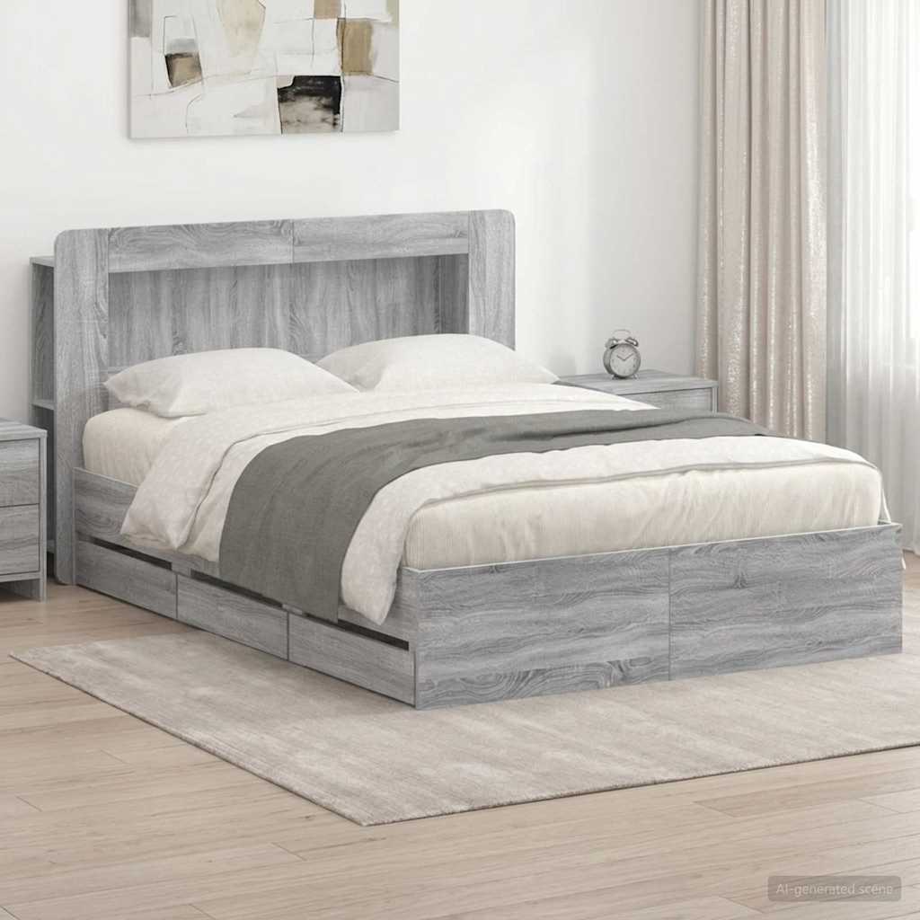 vidaXL Bed Frame with Storage and Headboard Grey Sonoma 160 x 200 cm 1