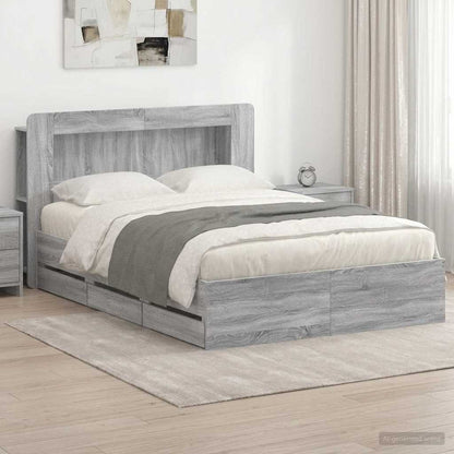 vidaXL Bed Frame with Storage and Headboard Grey Sonoma 160 x 200 cm 1