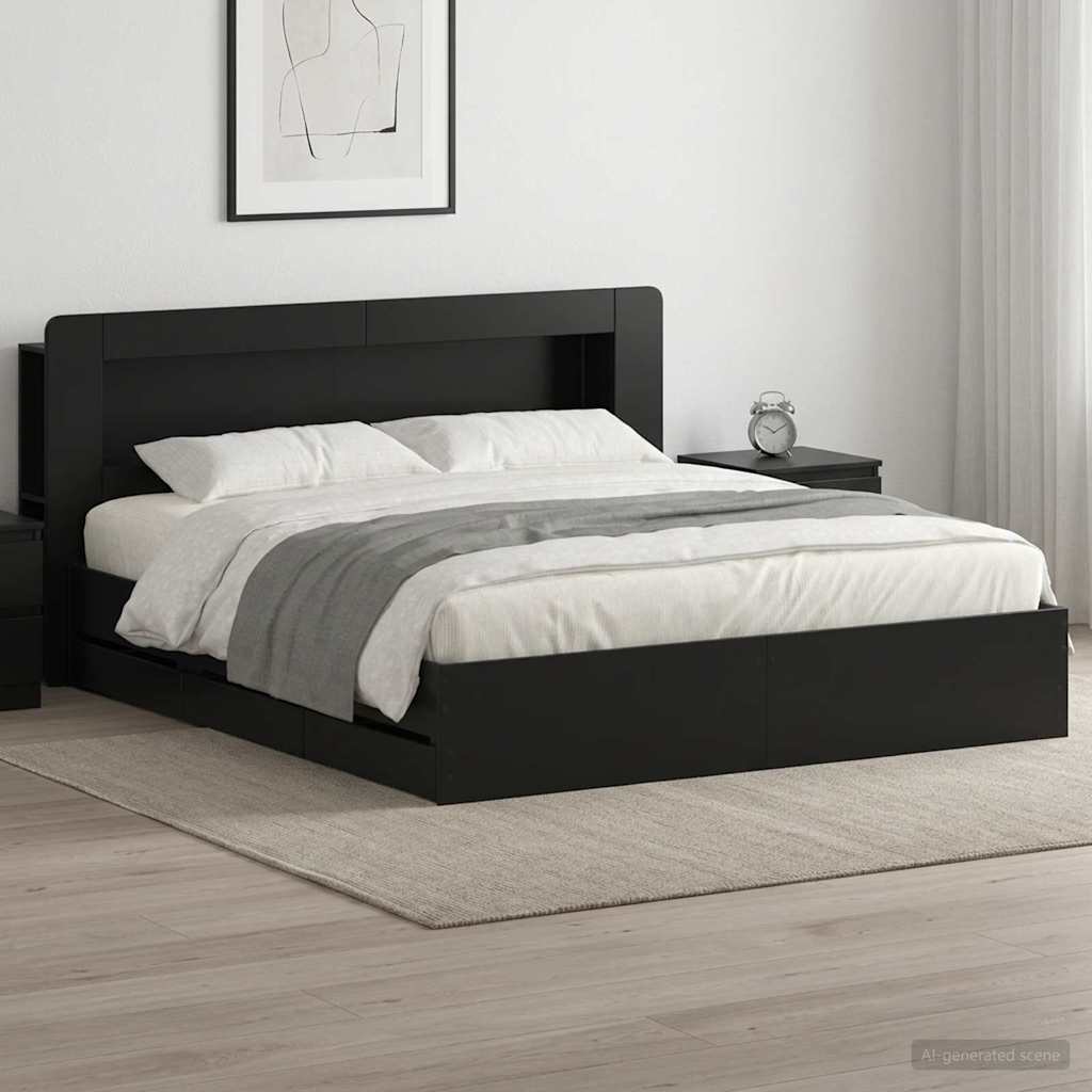 vidaXL Bed Frame with Storage and Headboard Black 180 x 200 cm 1