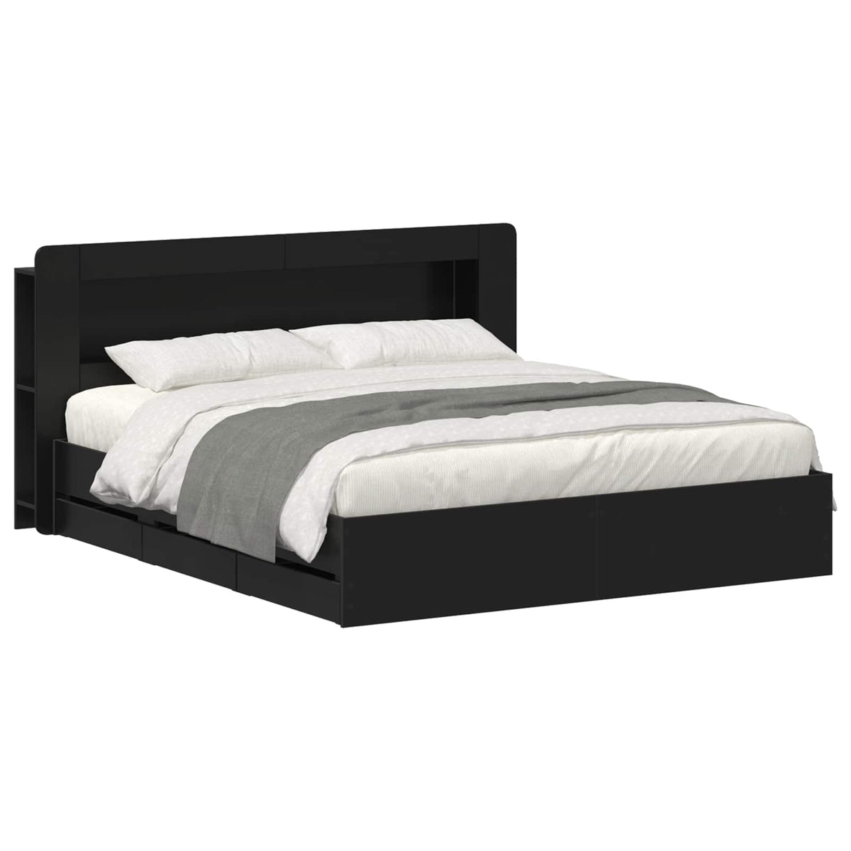 vidaXL Bed Frame with Storage and Headboard Black 180 x 200 cm 2