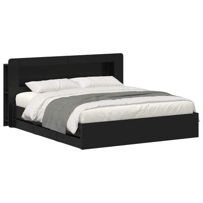 Bed Frame with Storage and Headboard Length 200 cm with centre shelf Black 180 cm