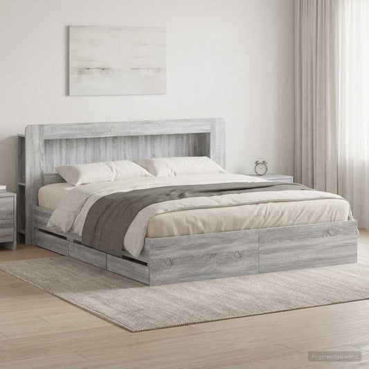 vidaXL Bed Frame with Storage and Headboard Grey Sonoma 180 x 200 cm 1