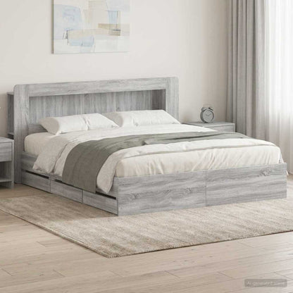 vidaXL Bed Frame with Storage and Headboard Grey Sonoma 200 x 200 cm 1