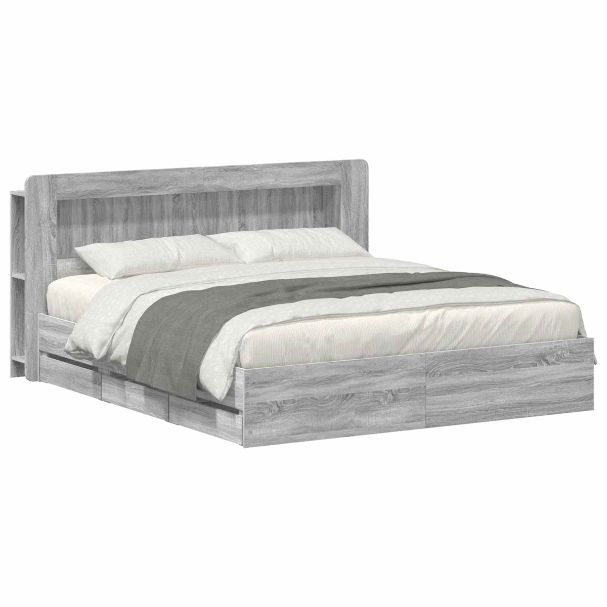 vidaXL Bed Frame with Storage and Headboard Grey Sonoma 200 x 200 cm 2