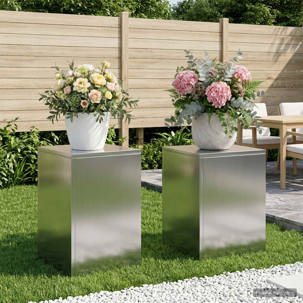 Plant Stand Silver 30 x 30 x 40 cm Steel Galvanised Steel 2x (30 x 30 x 40 cm)
